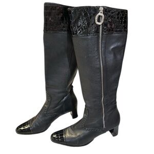 Brighton "Torch" Black Leather & Croc Embossed Tall Boots - Sz10 M